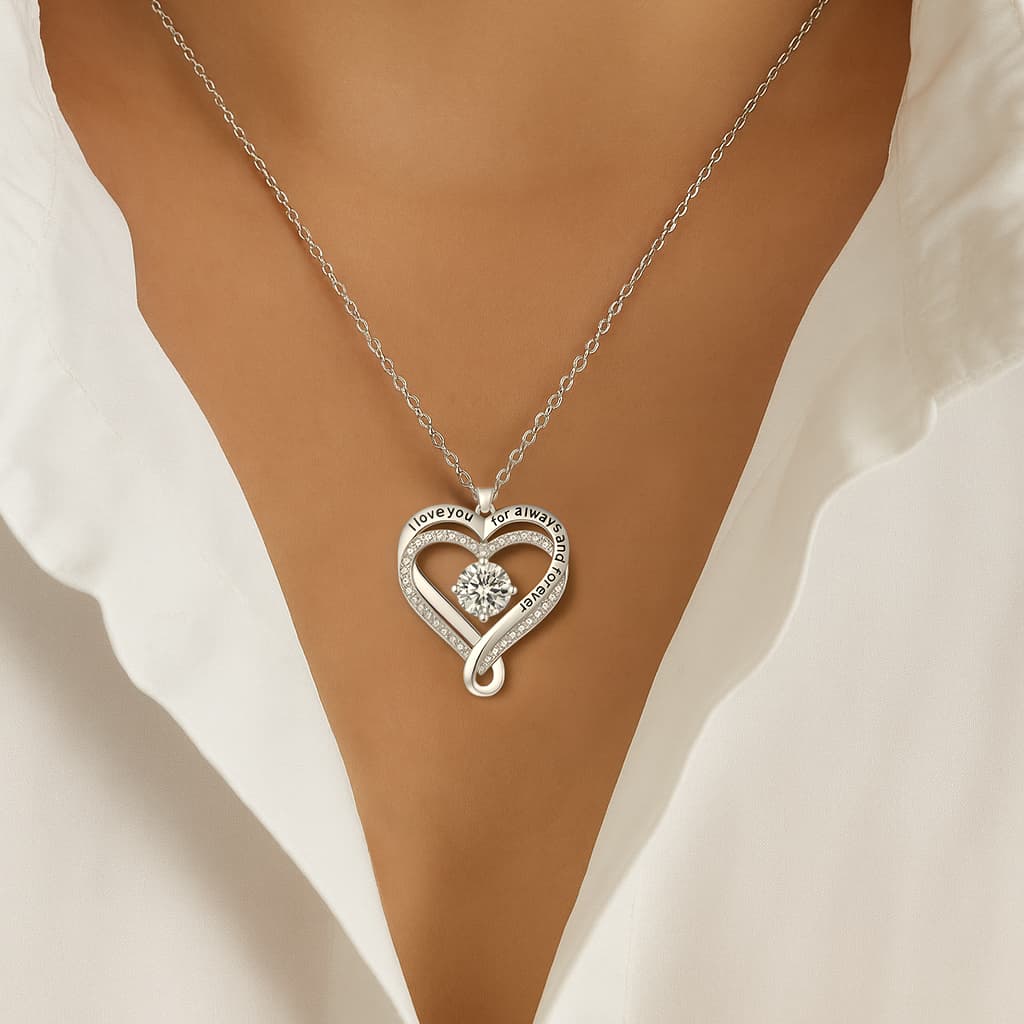 Engraved Heart Necklace for Wife with LED Box