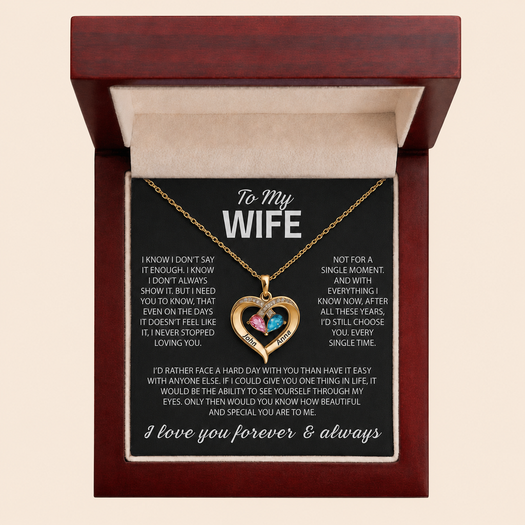 To My Wife – Birthstone Heart Necklace