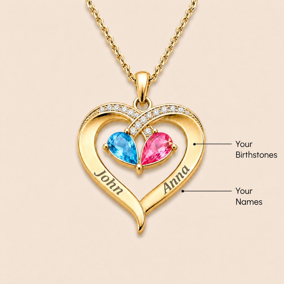 Siempre Tuya – Collar de Corazón con Piedra de Nacimiento