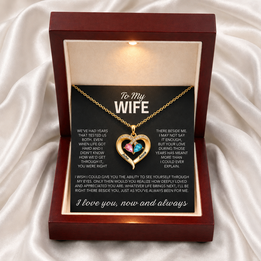 To My Wife – Birthstone Heart Necklace