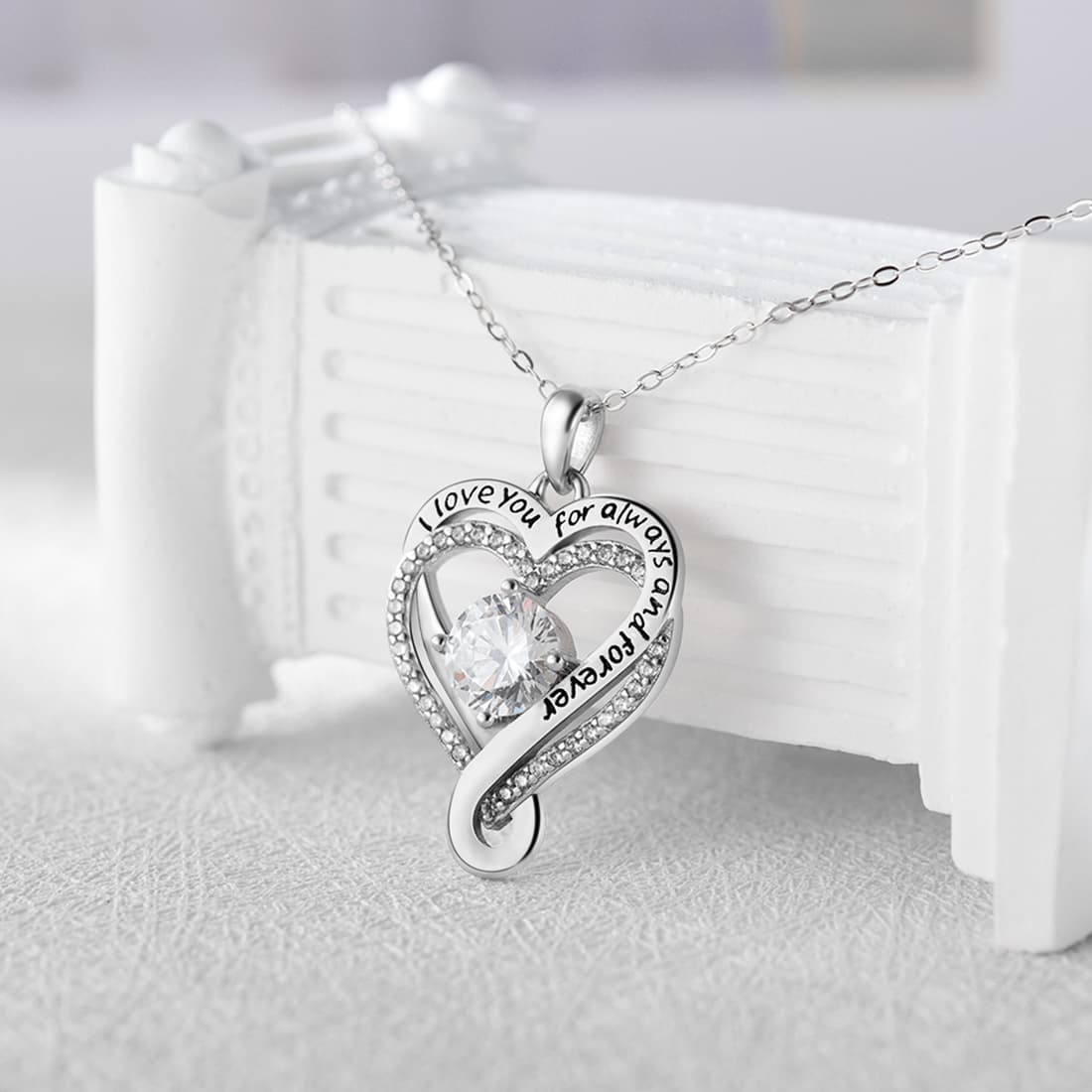 Engraved Heart Necklace for Wife with LED Box