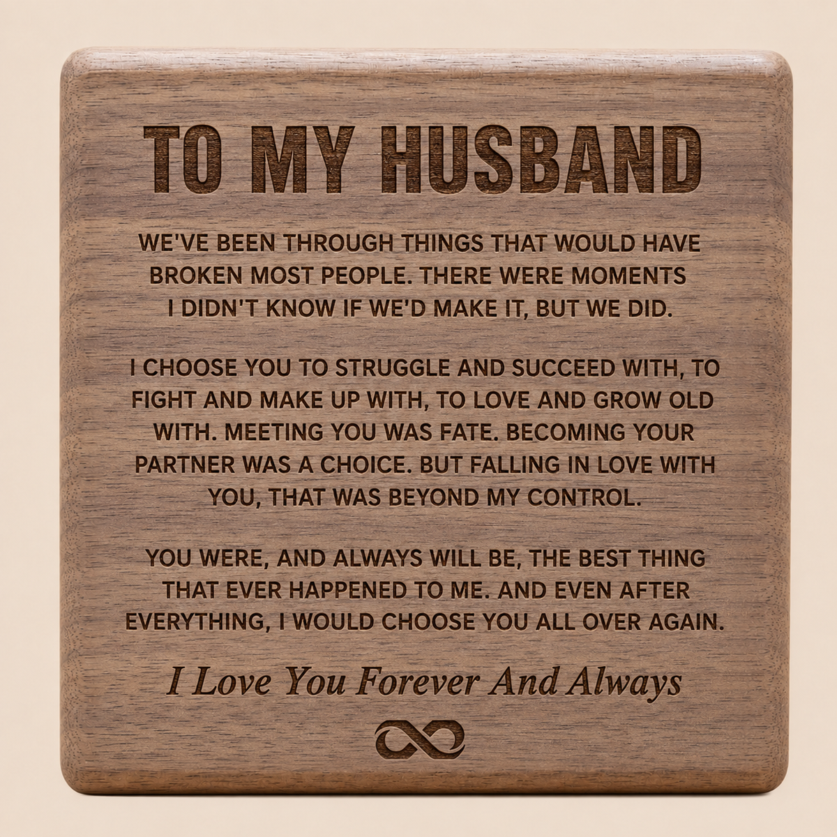 "To My Husband" - Infinity Personalized Bracelet & Engraved Walnut Box
