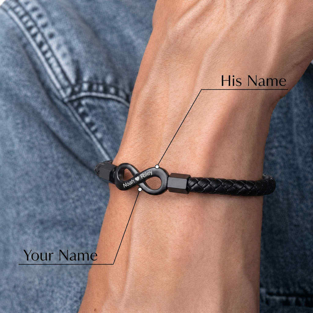 "To My Husband" - Infinity Personalized Bracelet & Engraved Walnut Box