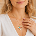 Siempre Tuya – Collar de Corazón con Piedra de Nacimiento y Caja de Nogal Grabada