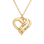 Personalized Heart Necklace with Dual Engravings & Birthstone