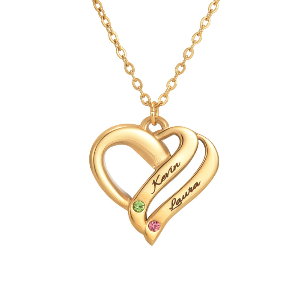 Customized Names And Birthstones Heart Necklace Luxury Gift Set