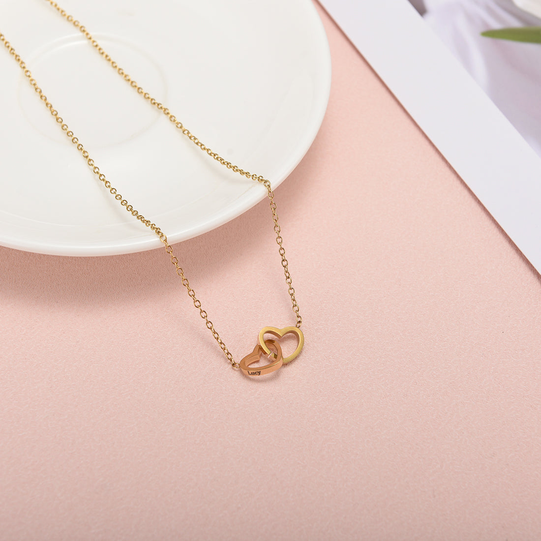 "Two Hearts, One Love" Engraved Necklace in a Luxury Gift Box