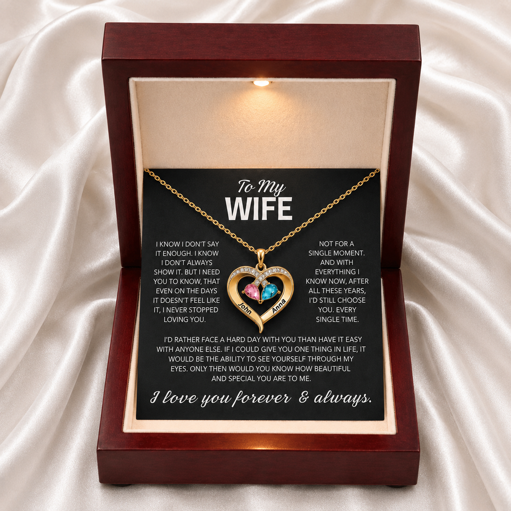 To My Wife – Birthstone Heart Necklace