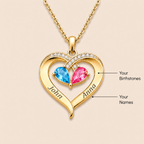 Siempre Tuya – Collar de Corazón con Piedra de Nacimiento y Caja de Nogal Grabada
