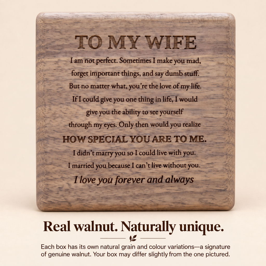 To My Wife – Halo Heart Necklace in Engraved Walnut Gift Box