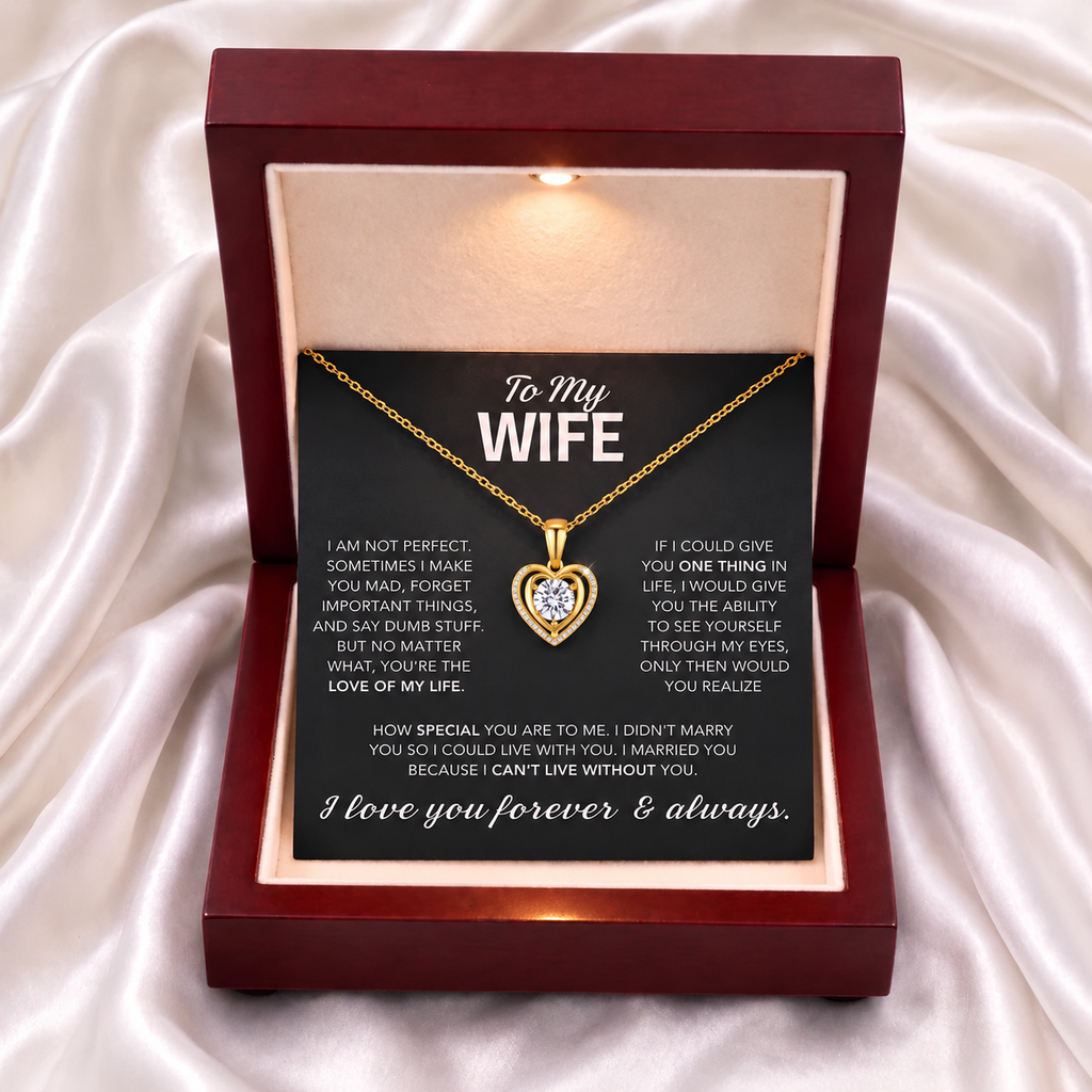 To My Wife – Heart Halo Solitaire Necklace