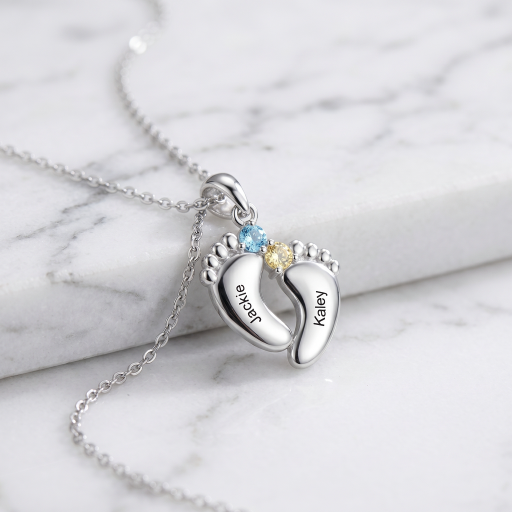 "Our Little Footprints" - Custom Name Baby Feet Necklace