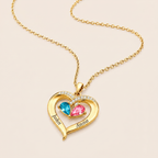 Siempre Tuya – Collar de Corazón con Piedra de Nacimiento y Caja de Nogal Grabada