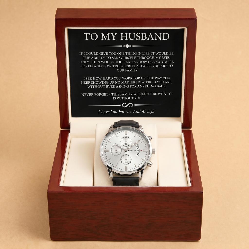 To My Husband - Engraved Leather Strap Watch